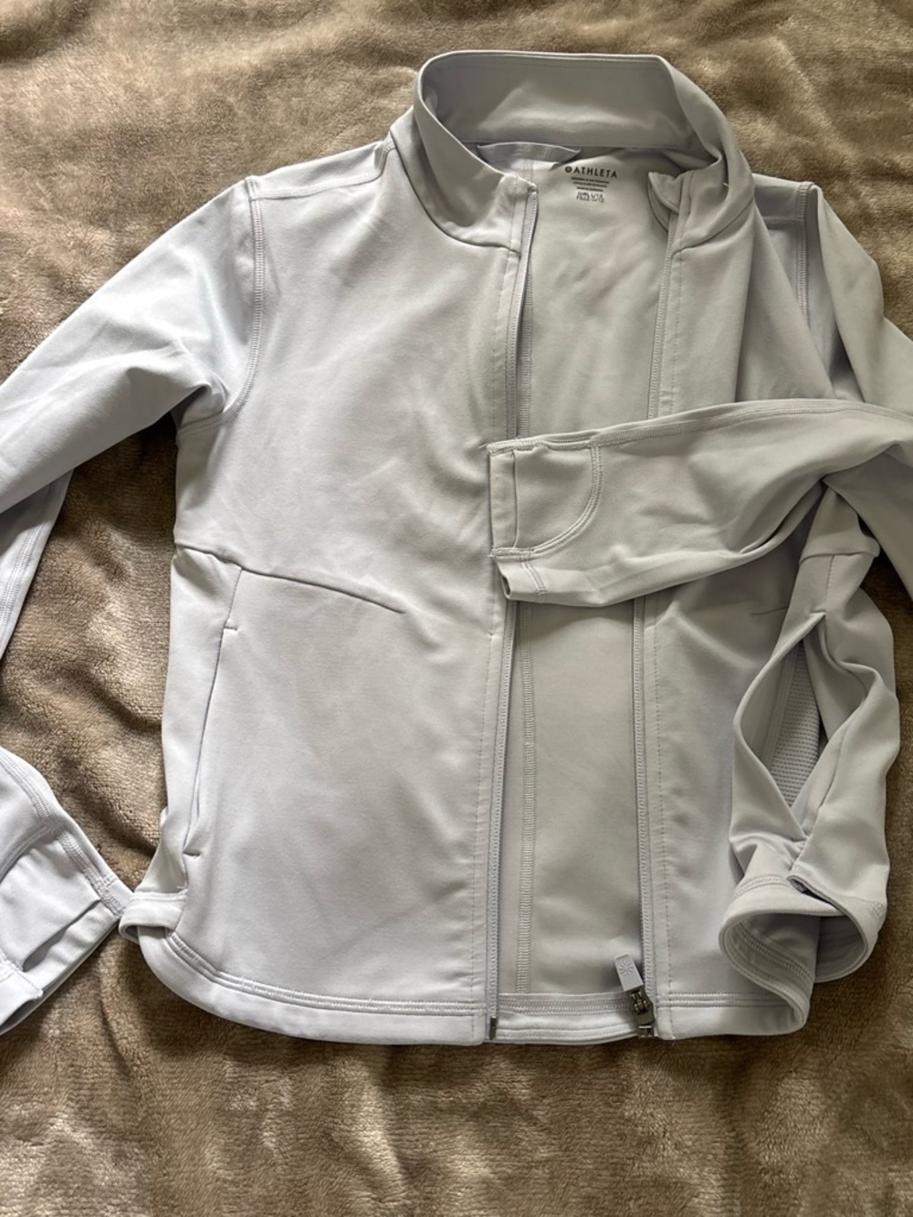 Athleta Light Gray Full-Zip Bomber Jacket